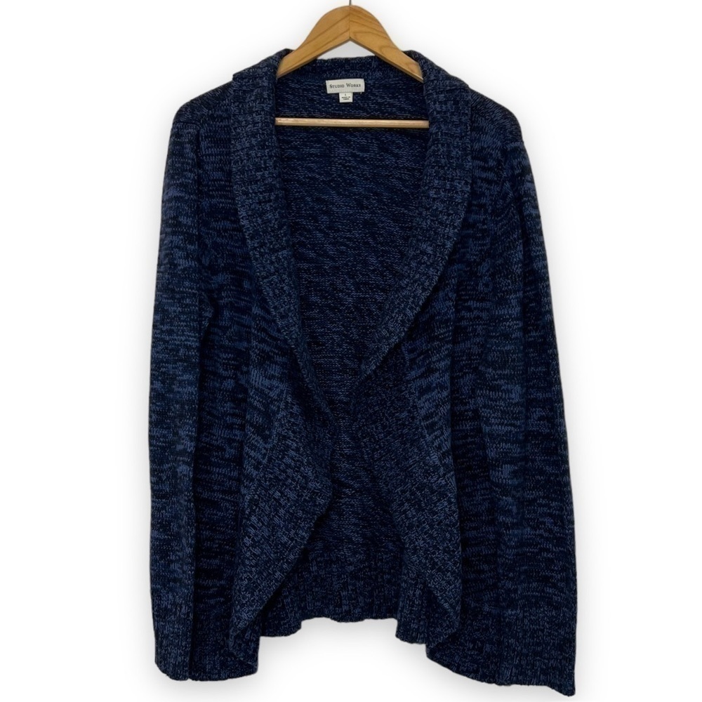 STUDIO Works Open Front Cardigan Sweater Heathered Navy Blue Women’s Large L
